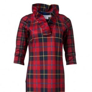 NWT - Gretchen Scott Red Plaid Ruffle Neck Dress
